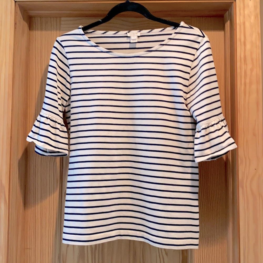 J. Crew Navy Cream Striped Ruffle Shirt